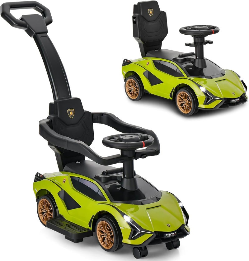 INFANS 3 in 1 Ride on Push Car, Licensed Lamborghini Baby Stroller Sliding Walking Car with Push Handle, Music, USB, Headlight, Under Seat Storage, Kids Foot-to-Floor Toy for 18-60 Months (Green) - Image 1